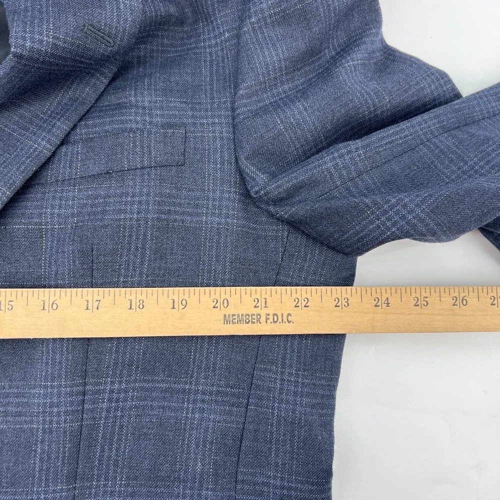 Jos A Bank Blazer Mens 42L Blue Wool Glen Check Plaid Sport Coat Jacket 2 Button